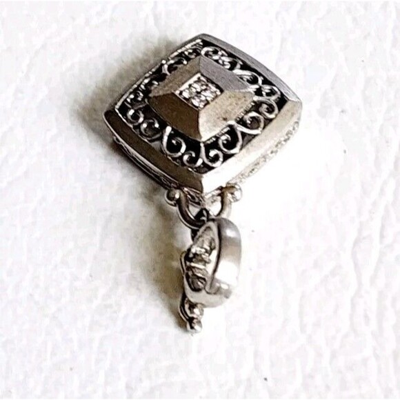 Gabriel and Co. Sterling 925 Silver/ Steel Dimond Scroll Filigree Square Pendant - Picture 3 of 8
